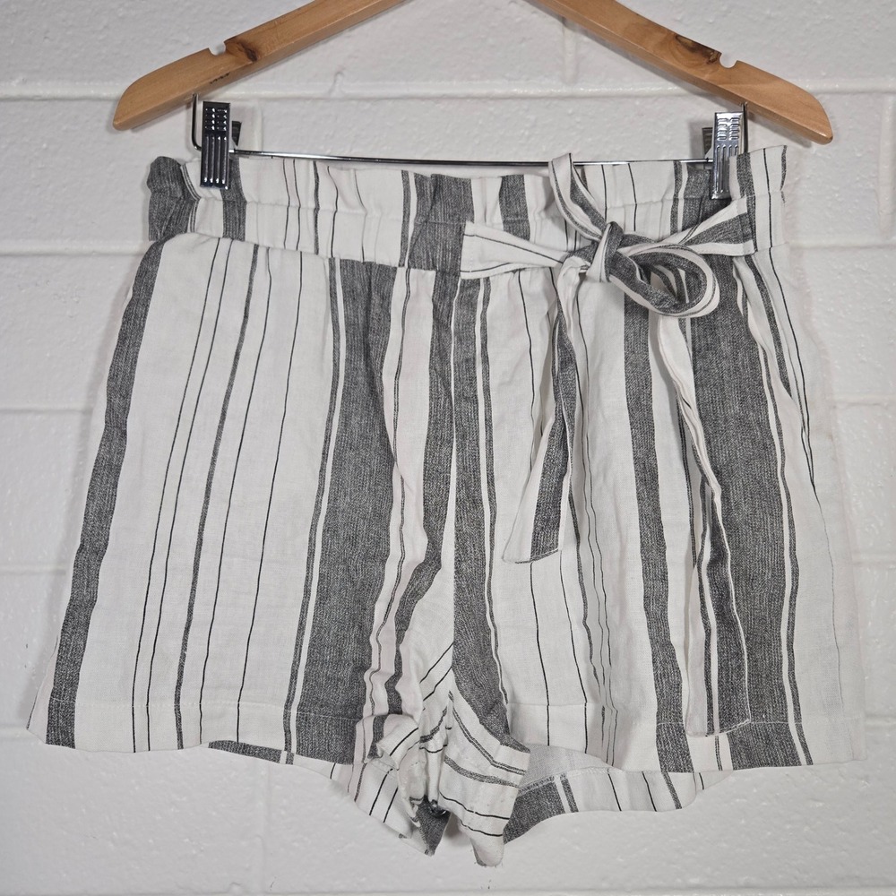 HAVE Los Angeles Striped Linen Blend Paperbag Shorts Large Beachy Boho Airy Eco